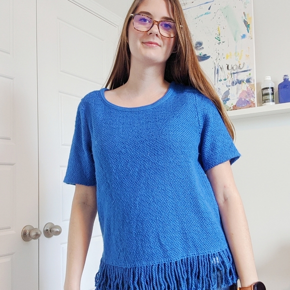CHICO'S Blue fringe zip up knitted blouse size 0 - Picture 4 of 5